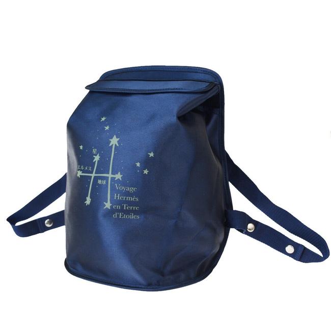 Hermes Logo Sherpa Exhibition Navy Blue Nylon Backpack