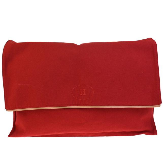 Hermes Logos Leather France Red Cotton Clutch