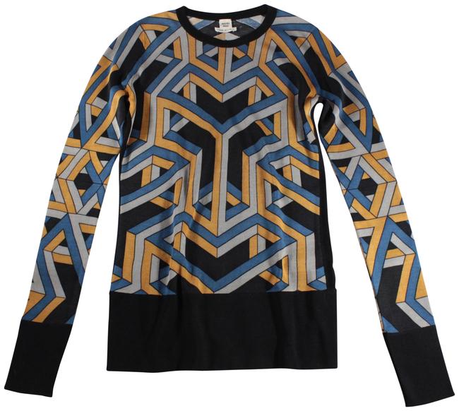 Hermes Long Sleeve Geometric Print Silk Knit Multicolored Sweater