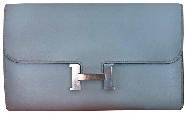 Hermes Long Wallet Constance In Sky Blue Silver Leather Cross Body Bag