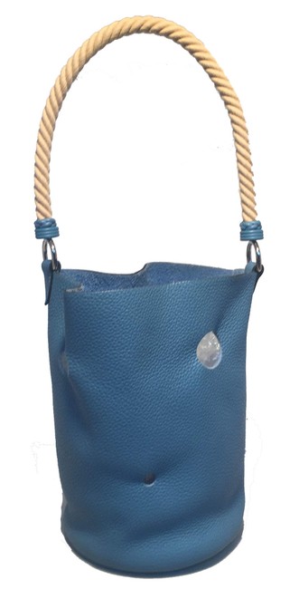 Hermes Bucket Bag Mangeoire Jean Clemence Rope Handle Blue Leather Satchel