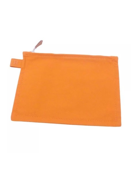 Hermes Medium Bora Bora Zip Pouch Orange Cotton Clutch