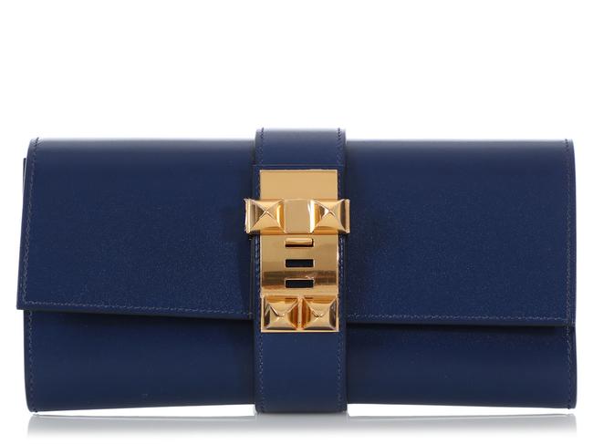 Hermes Medor Box 23 Blue Calfskin Leather Clutch
