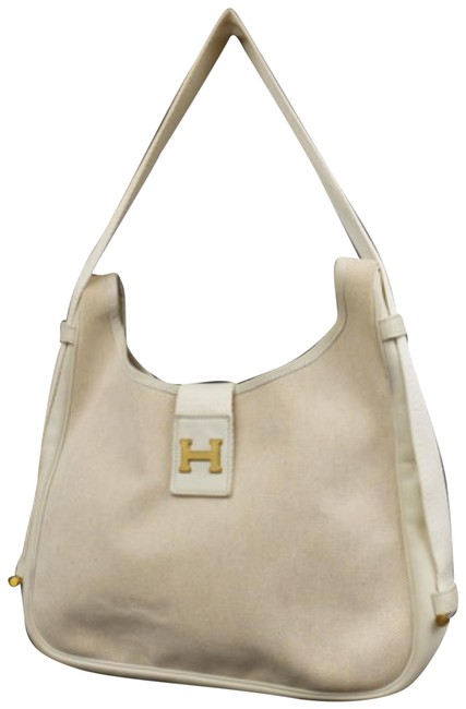 Hermes Messenger Sako Hobo H Logo Toile 223950 Ivory Leather Shoulder Bag