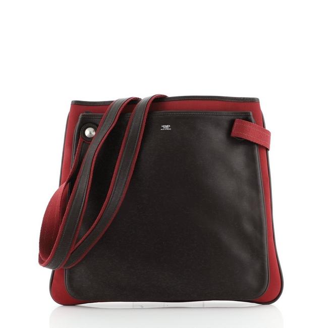 Hermes Mrs. Hippie and Toile Brown Red Leather Textile Shoulder Bag