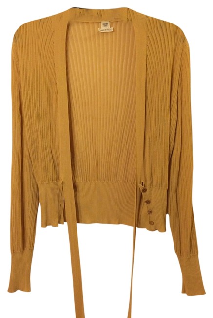 Hermes Mustard Yellow Ribbed Belted Cardigan 