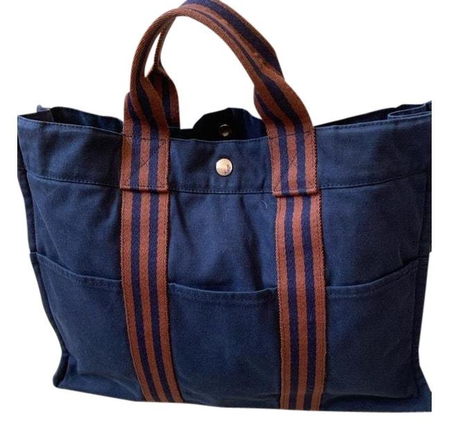 Hermes Navy Canvas Tote