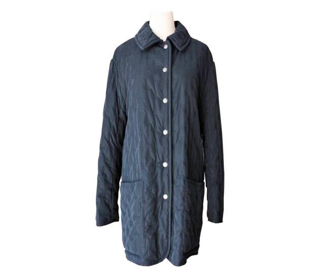 Hermes Navy Padded Textured Long Coat 