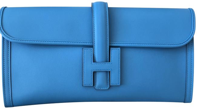 Hermes New Jige Elan 29cm Blue Zanzibar Leather Clutch