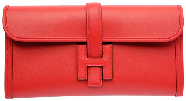 Hermes New Jige Elan Red Leather Clutch