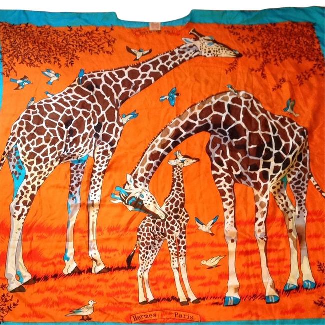 Hermes OrangeBlue Vintage Les Giraffe SilkPareo Tunic