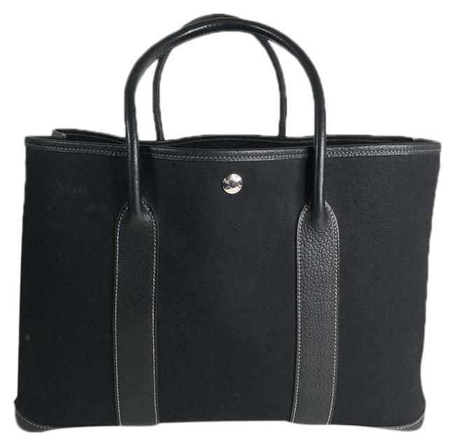 Hermes Party Garden Pm 36 Leather Shw Hand Black Toile Tote