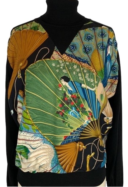 Hermes Peacock Fans Black Sweater