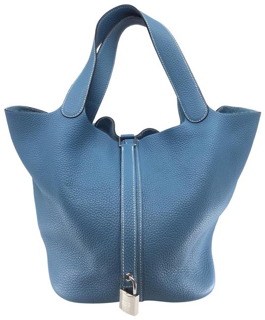 Hermes Picotin Clemence Gm Blue Taurillon Leather Hobo Bag