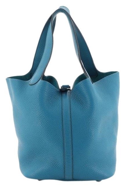 Hermes Picotin Lock Clemence Pm Blue Leather Tote