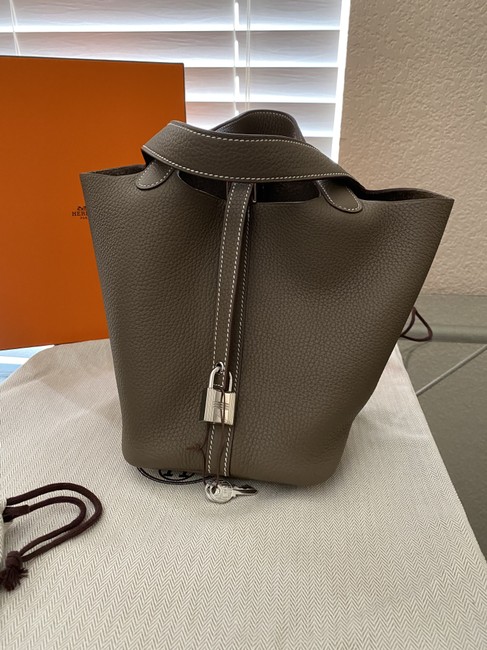 Hermes Picotin Lock Palladium Hardware Etoupe Clemence Leather Tote