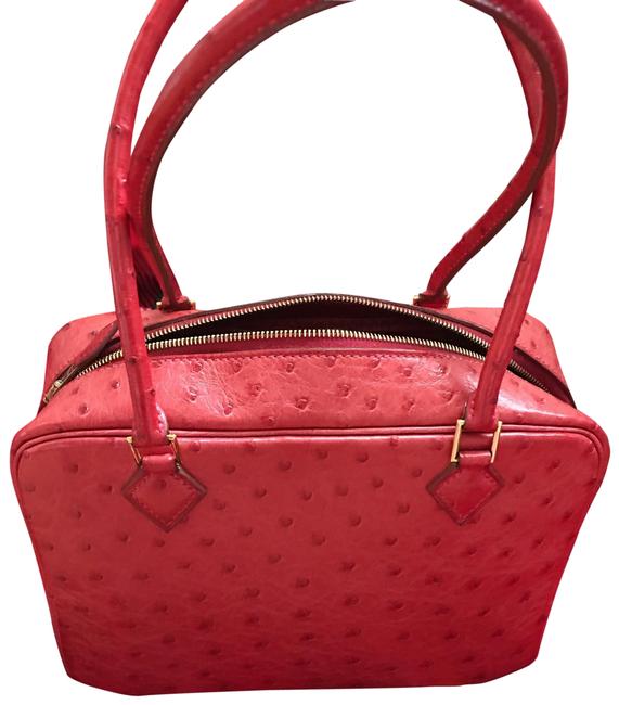 Hermes Plume Red Ostrich Leather Satchel