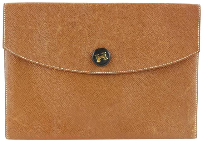 Hermes Pochette Rio Envelope 7hz1128 Brown Leather Clutch