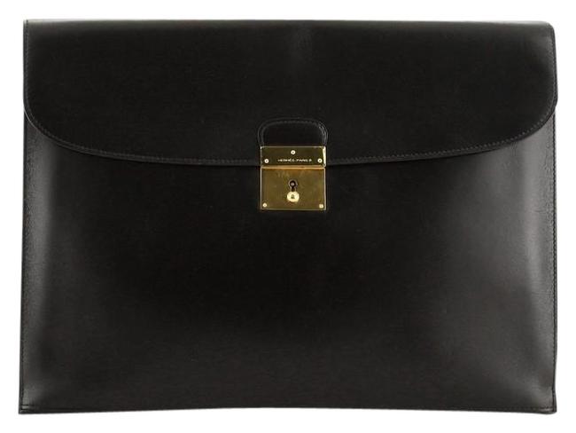 Hermes Portfolio Box Vintage Calf Large Black Leather Clutch