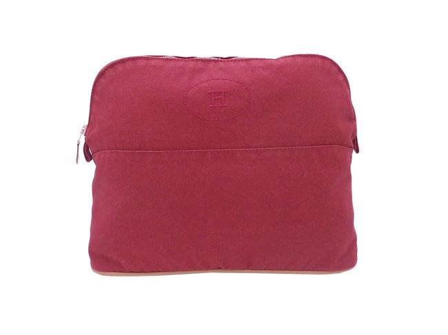 Hermes Pouch Bored Multi Case Ladies Red Brown Cotton Clutch