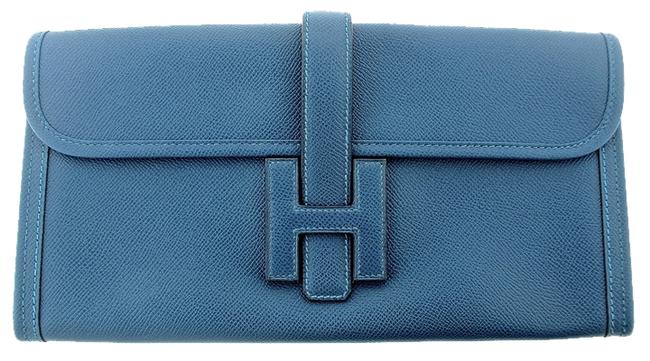 Hermes Rare Elan H29 Epsom Leather Blue Jean Clutch