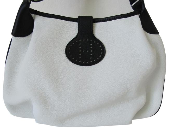 Hermes Rodeo II Taurillon Clemence White &amp; Black Leather Shoulder Bag