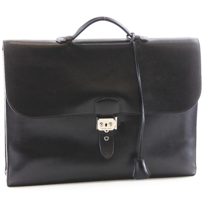 Hermes Sac Ad??peche 40 Business Mens Briefcase Black Leather Messenger Bag