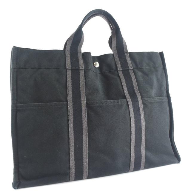 Hermes Sack Fool Toe Mm Unisex Handbag Black Cotton Canvas Satchel