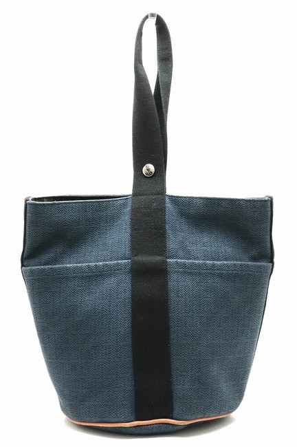 Hermes Saxau Mm Handbag Navy Black CanvasLeather Satchel