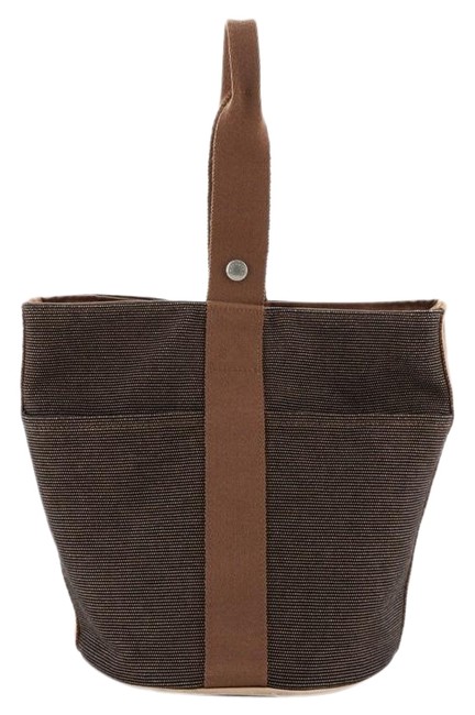 Hermes Saxo Handbag Toile Mm Gold Brown Canvas Plain Shoulder Bag