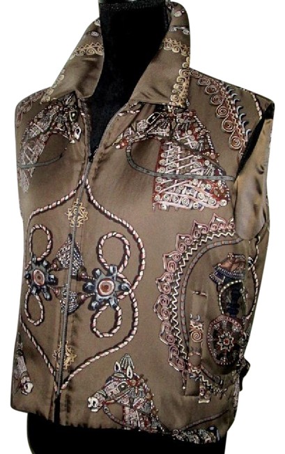 Hermes Silk Equestrian Theme Zipper Vest 