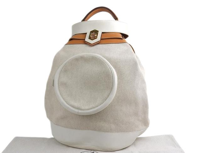 Hermes Smack 2way Handbag Twar Ash Shoulder BrownWhite Toile H Satchel