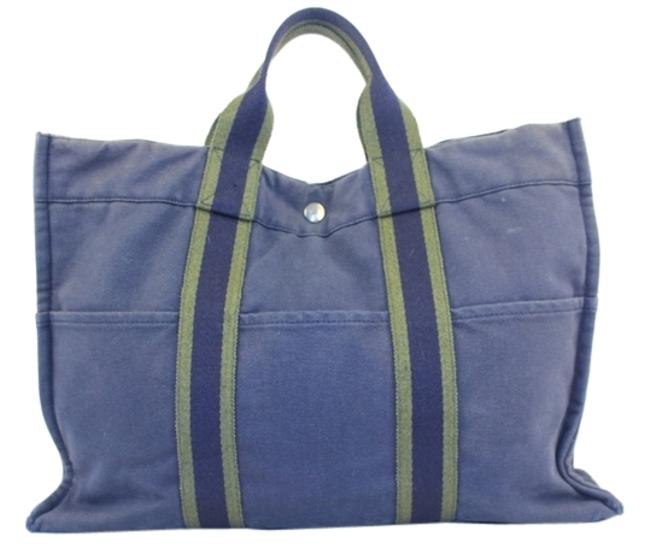 Hermes Stripe Blue &amp; Green Cloth Tote