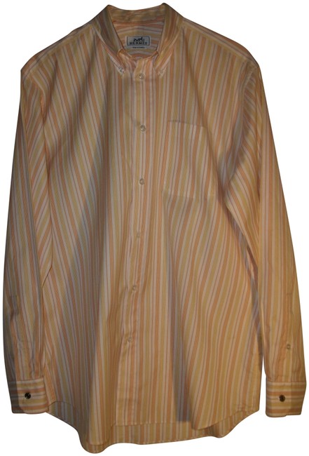 Hermes Striped L Mens Long Sleeve Shirt Button down Top 