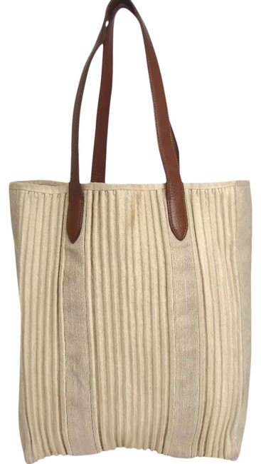 Hermes Toile Rouched Cream CanvasLeather Tote