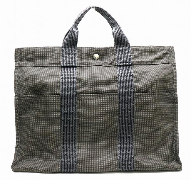 Hermes Tote Bag Ale Line Mm Handbag with Kadena Key BlackGray Nylon Canvas