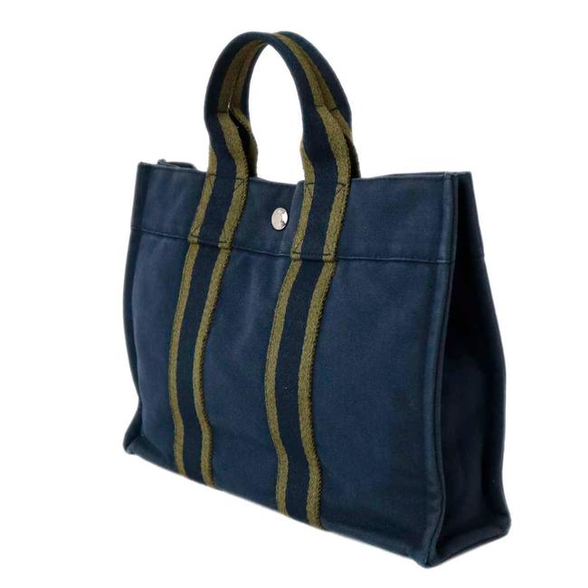 Hermes Tote Bag Fool Toe Pm Handbag GreenNavy Cotton