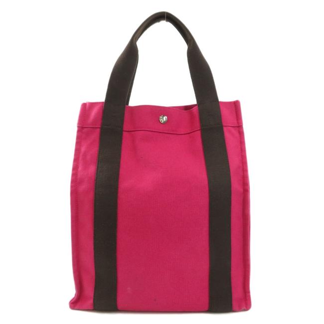 Hermes Tote Bag Sac Plage Women Pink Canvas