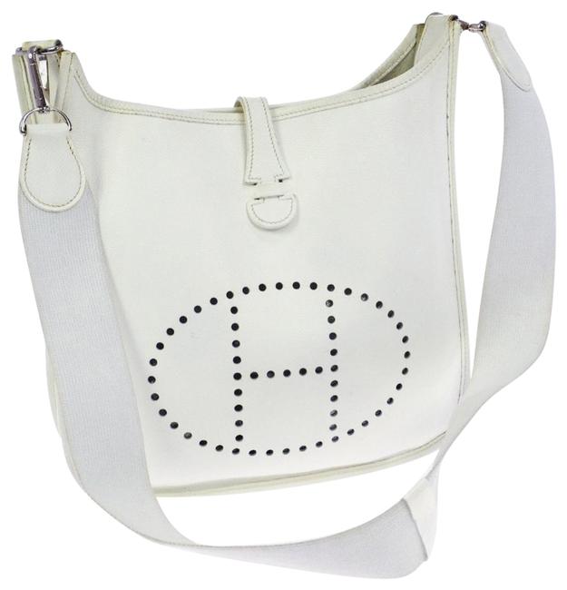 Hermes Tote Evelyne Pm White Clemence Leather Cross Body Bag