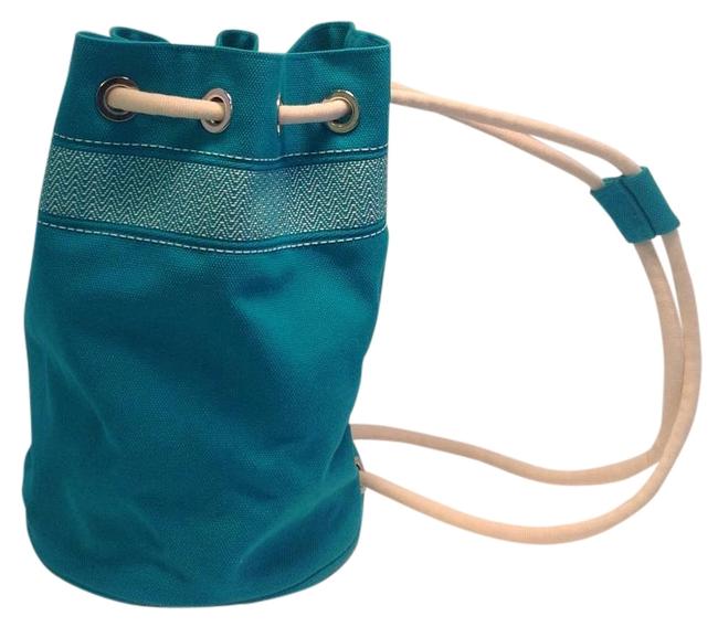 Hermes Tourquoise and White Cotton Canvas Beach Bag