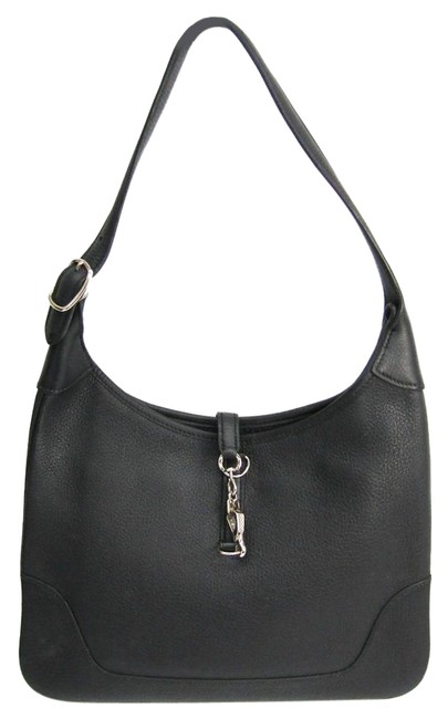 Hermes Trim Black Taurillon Clemence Leather Shoulder Bag