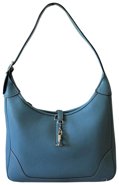 Hermes Trim Blue Leather Hobo Bag