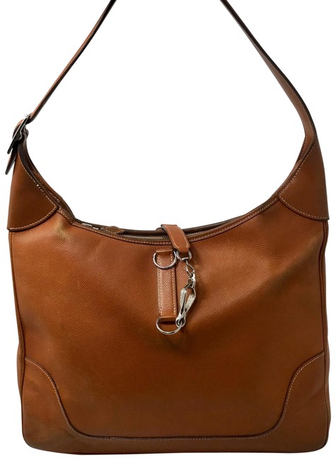 Hermes Trim Clemence In Palladium Hardware Cognac Leather Hobo Bag