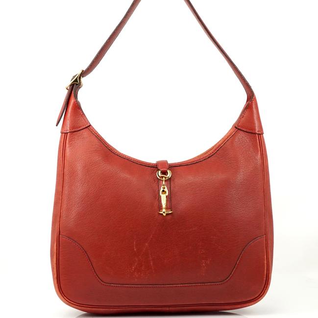 Hermes Trim Engraved Leather #3411h38 Red Shoulder Bag