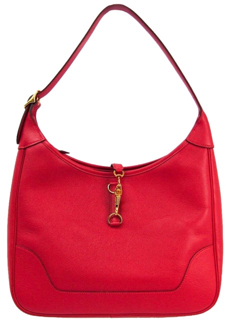 Hermes Trim Womens Red Courchevel Leather Shoulder Bag