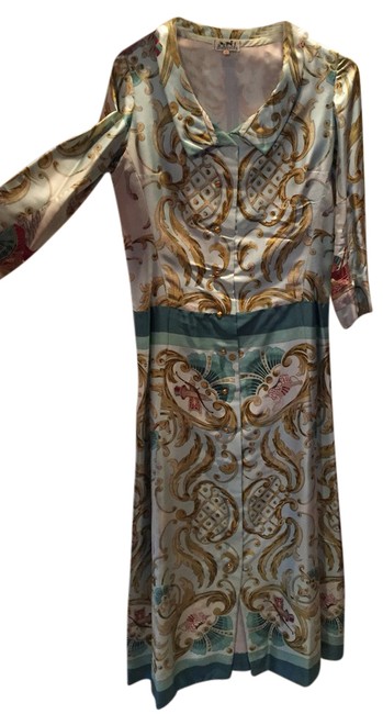 Hermes Turquoise &amp; Gold Vintage Silk Robe Sash Long Formal Dress 