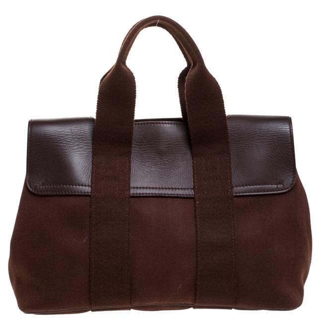 Hermes Valparaiso Brulee and Leather Pm Brown Canvas Satchel