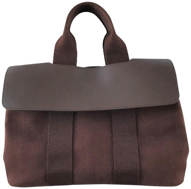 Hermes Valparaiso Pm Brown Leather and Canvas Satchel