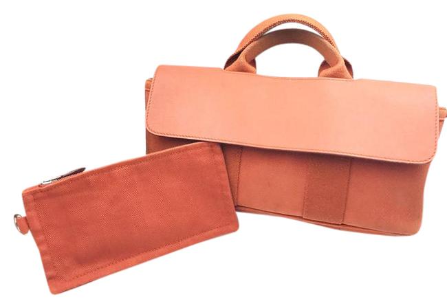 Hermes Valparaiso Pm Handbag Orange Canvas Leather Wristlet
