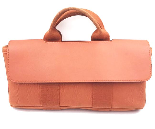 Hermes Valparaiso Pm Handbag Orange Leather Canvas Shoulder Bag